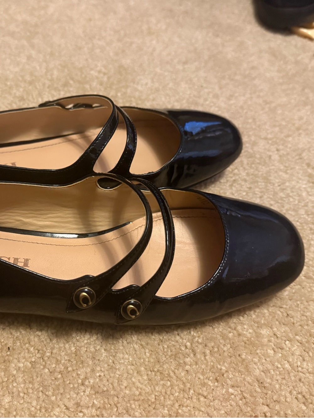 Coach Black Patent Double-Strap Mary Jane Flats - Women